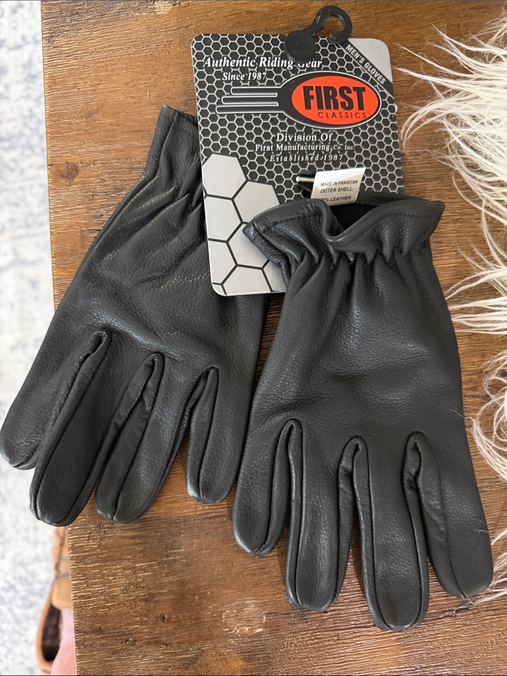 First Classics Men's Black Leather Motorcycle Riding Gloves